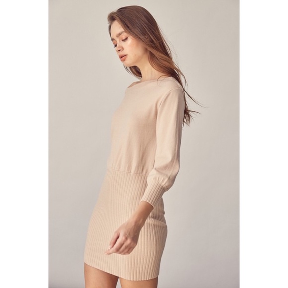 Off Shoulder Ribbed Sweater Dress - Picture 2 of 4
